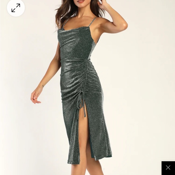 Wishing On You Green and Silver Cowl Neck Ruched Midi Dress - Picture 1 of 4
